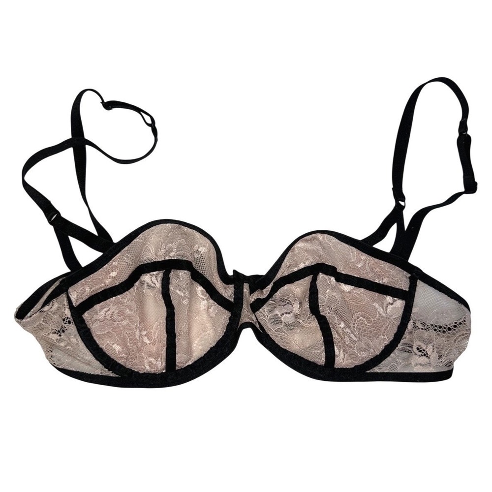 Gillian & O'Malley Size 34 C Pink/Black Unlined Lace Plunge‎ Underwire Bra
